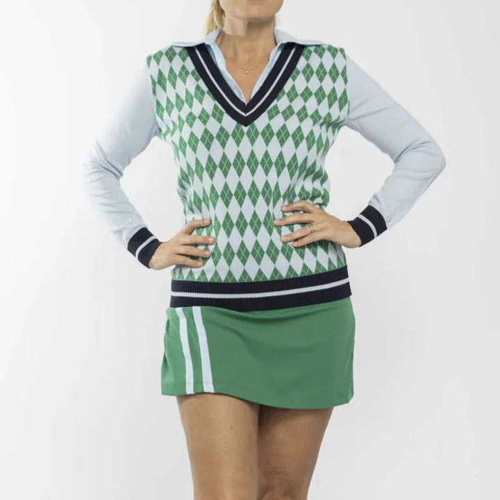 PAR69 Belle V-Neck Sweater - Light Blue/Green Print