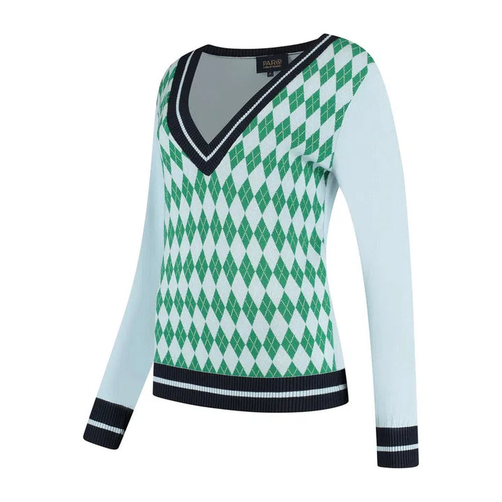 PAR69 Belle V-Neck Sweater - Light Blue/Green Print