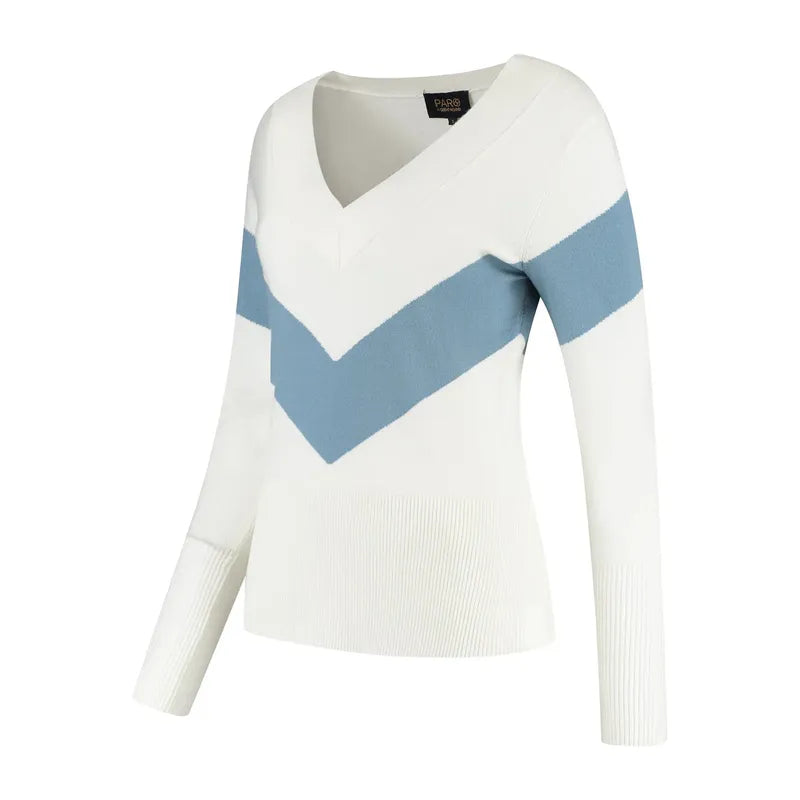 PAR69 Belle V-Neck Sweater - White/Denim Blue