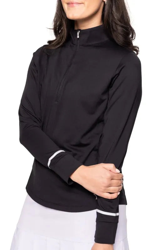 Golftini Fabulous L/S Mock Polo - Black/Silver