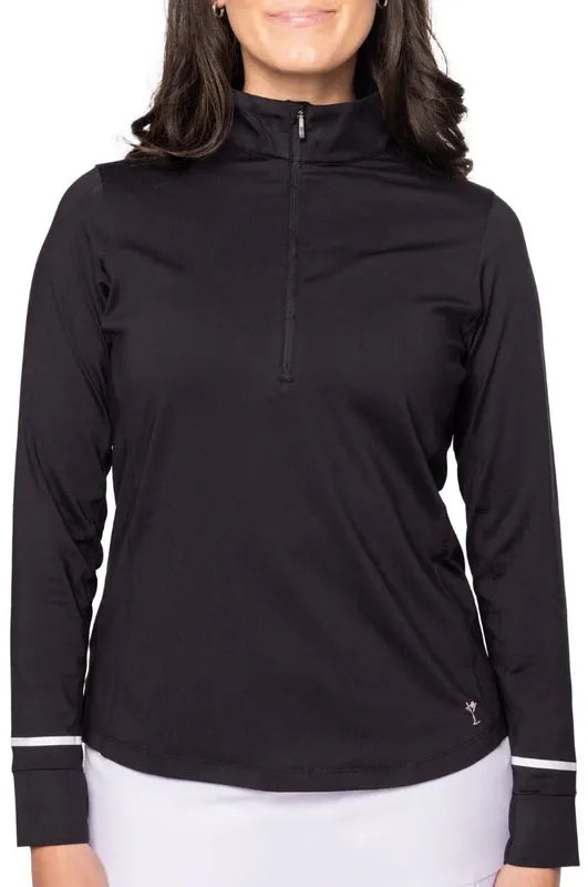 Golftini Fabulous L/S Mock Polo - Black/Silver