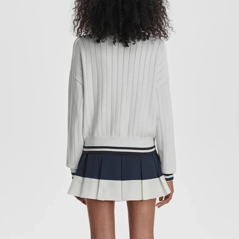 Varley Aliyah Zip Knit - White/Blue Nights
