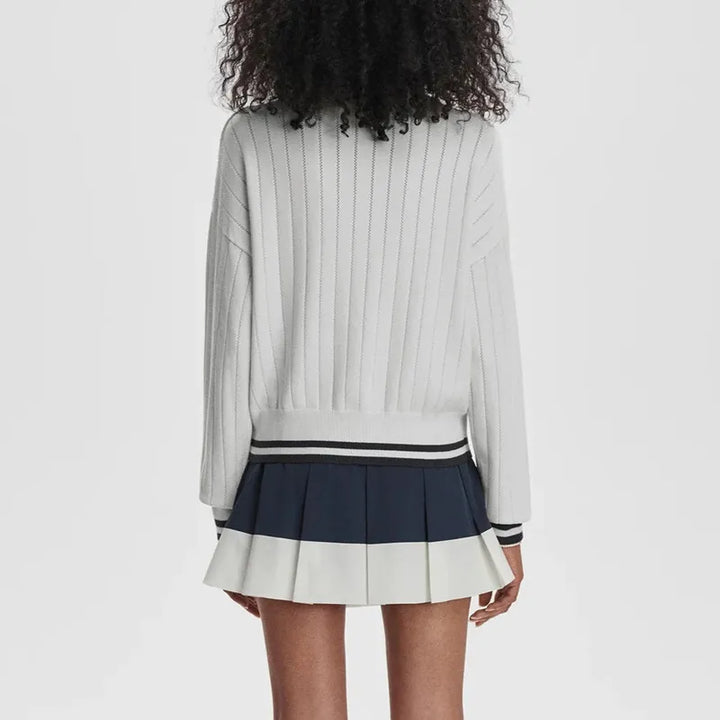 Varley Aliyah Zip Knit - White/Blue Nights