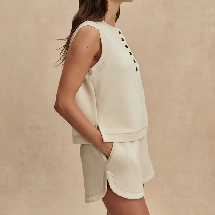 Varley Marla Button Tank - Pristine Ivory