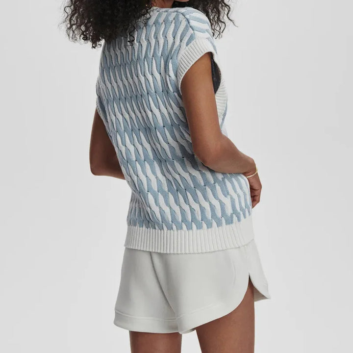 Varley Alfie Cable Knit Vest - White/Celestial Blue