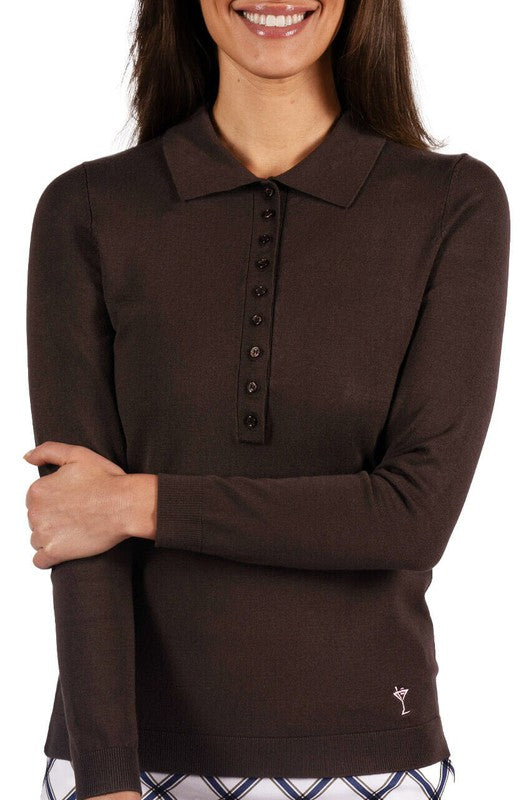 Golftini Button Polo Sweater - Cocoa