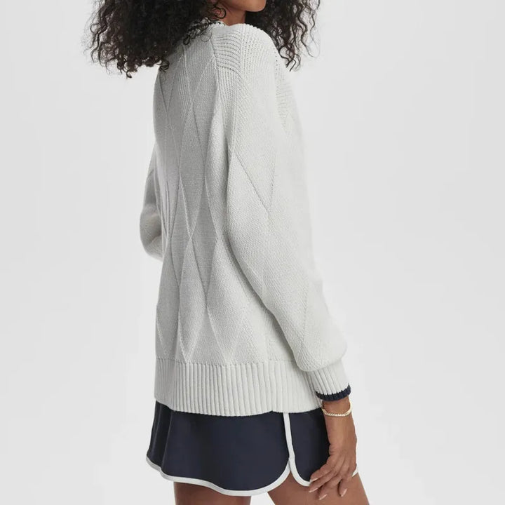 Varley Ray Diamond V-Neck Sweater - White/Blue Nights