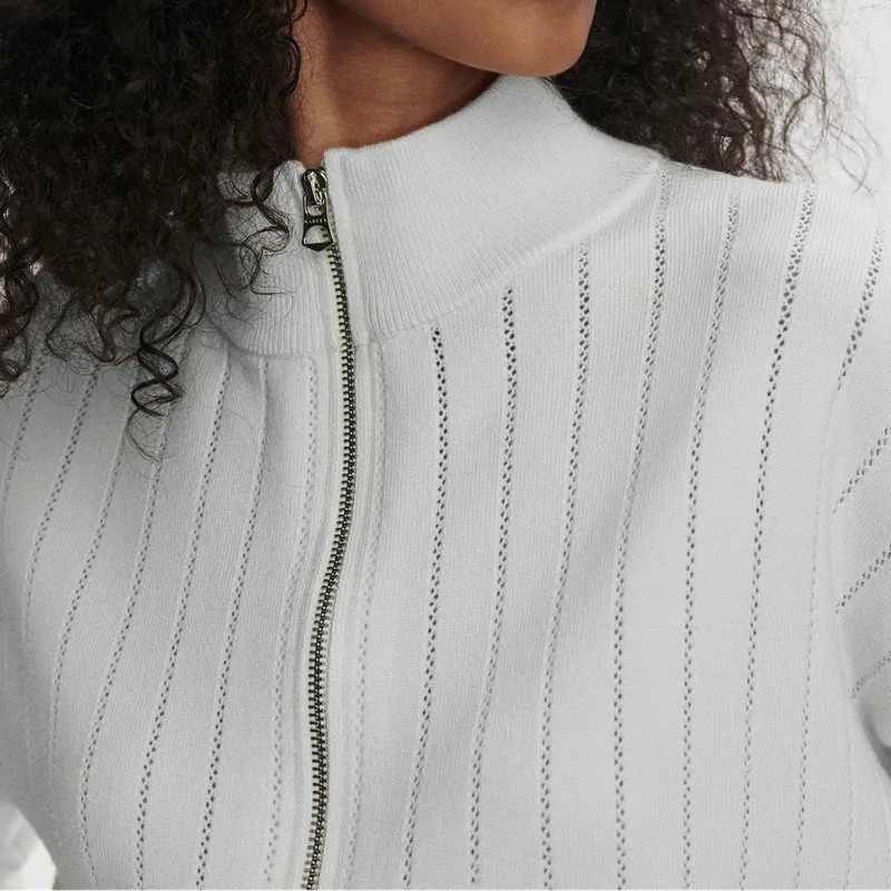Varley Aliyah Zip Knit - White/Blue Nights