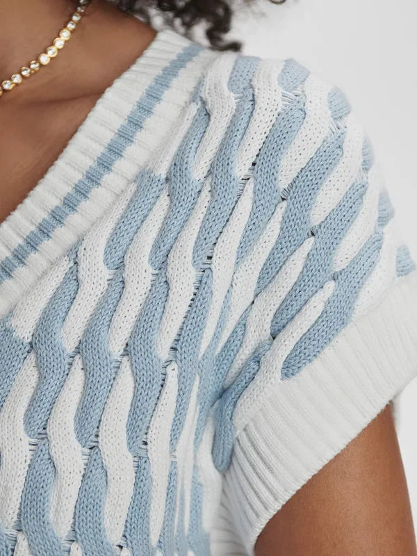 Varley Alfie Cable Knit Vest - White/Celestial Blue