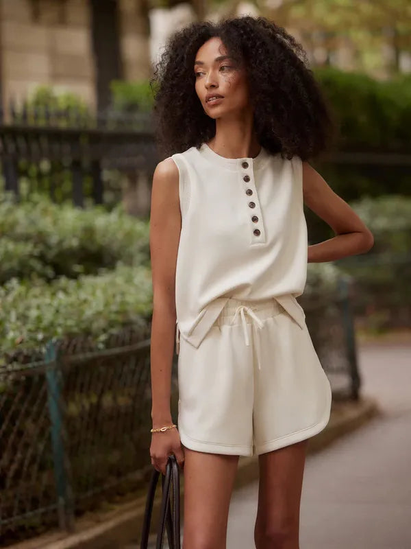Varley Marla Button Tank - Pristine Ivory