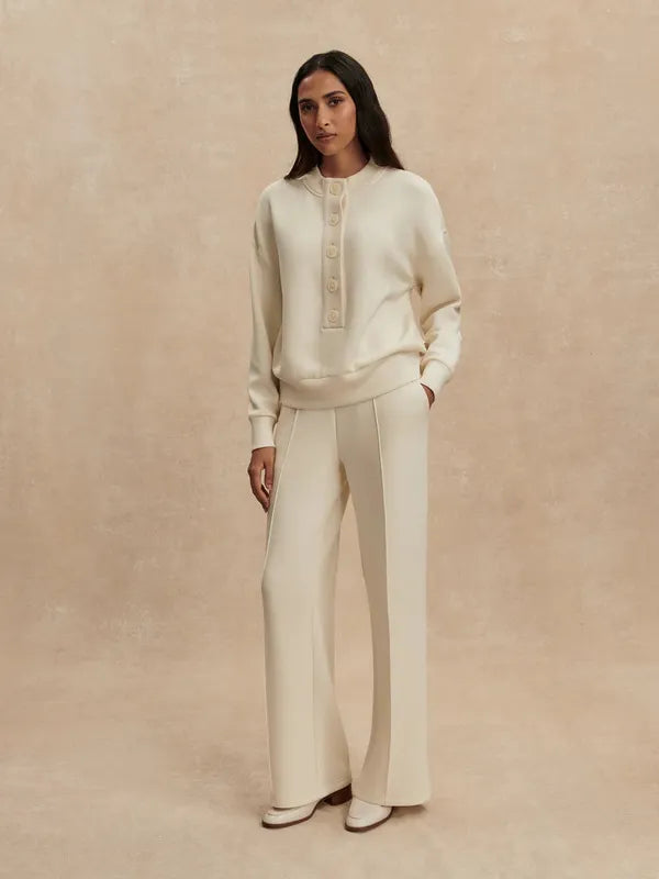 Varley Reena Button Sweat - Pristine Ivory