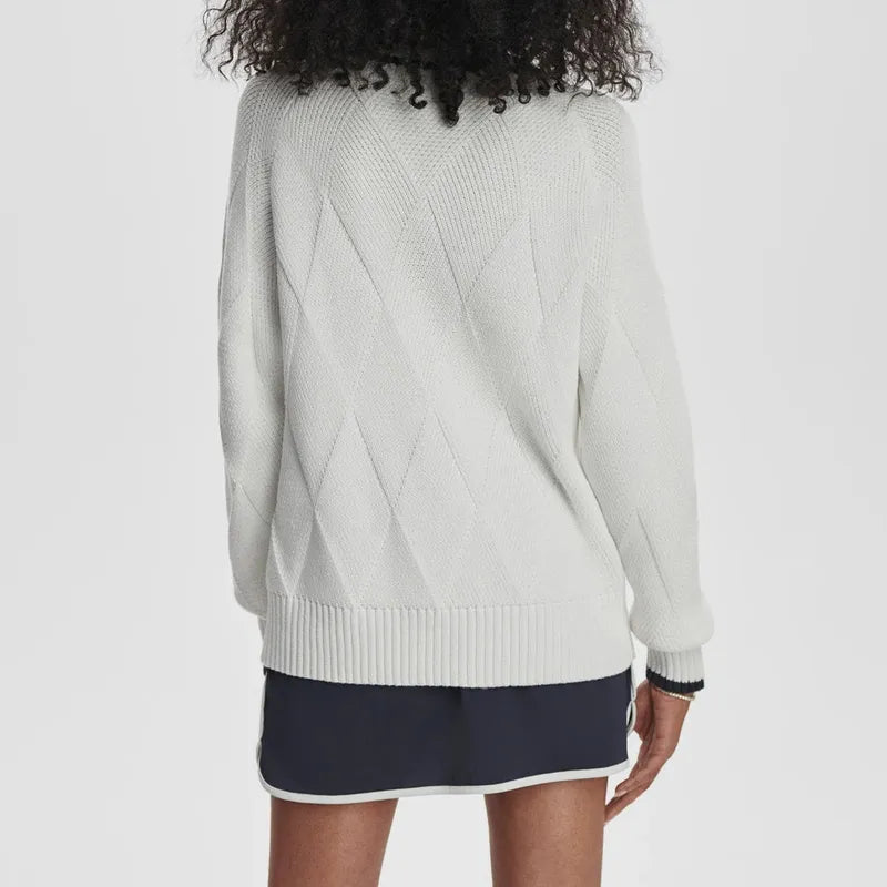 Varley Ray Diamond V-Neck Sweater - White/Blue Nights