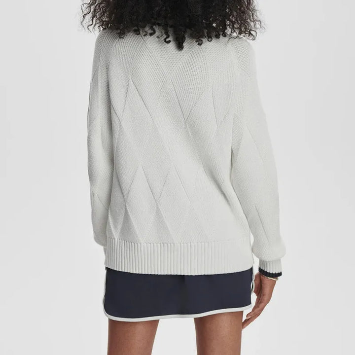 Varley Ray Diamond V-Neck Sweater - White/Blue Nights