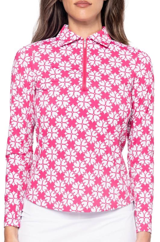 Golftini Cool Girl L/S Polo - Pink Floral