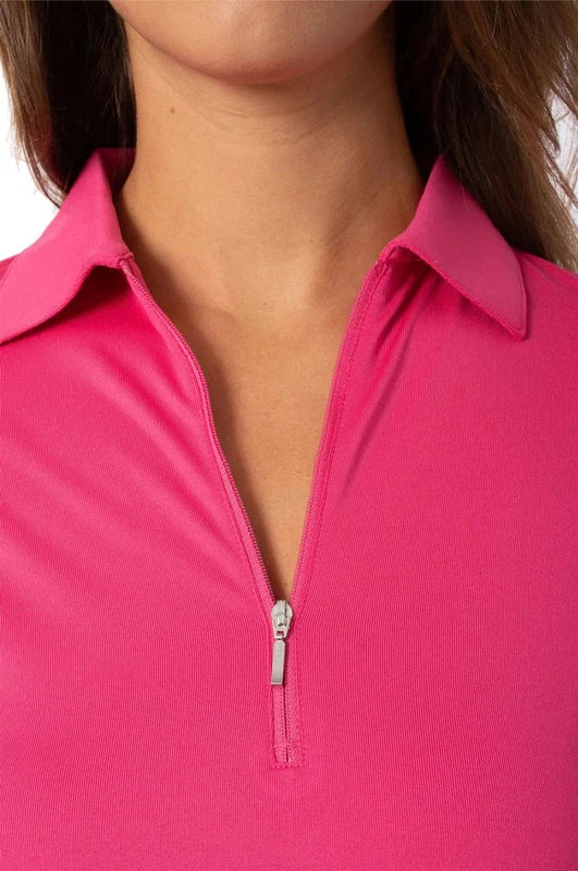 Golftini L/S Zip Tech Polo (no mesh) - Hot Pink