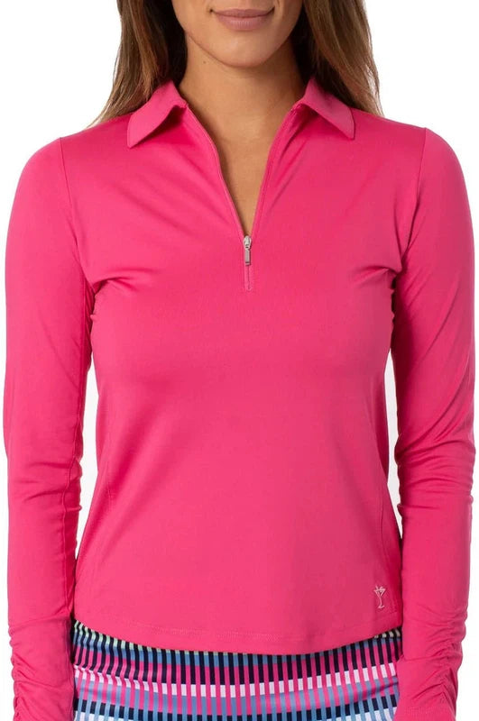 Golftini L/S Zip Tech Polo (no mesh) - Hot Pink