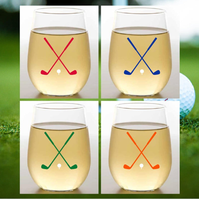 Stemless Wine Glasses(4)- Golf Clubs