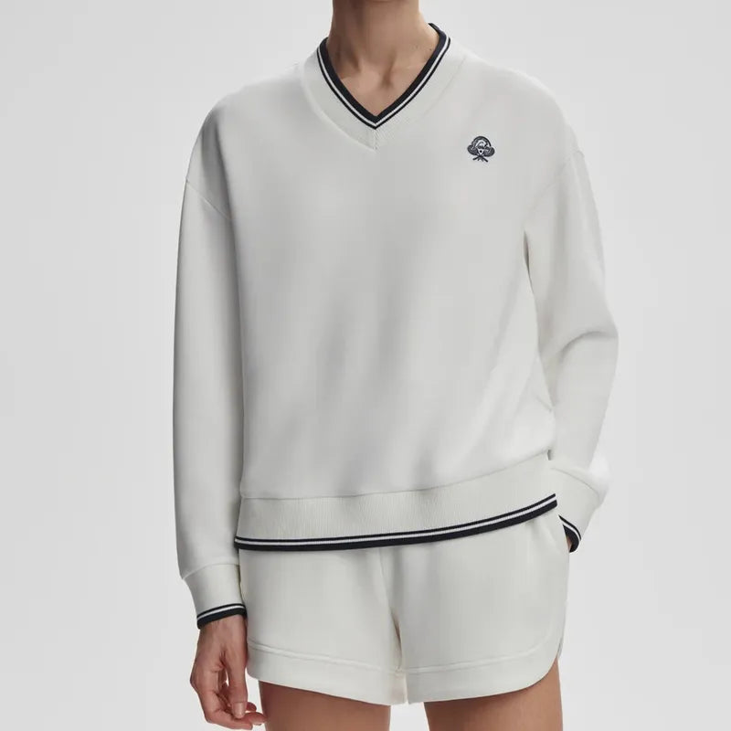 Varley Iona V-Neck Sweat - White/Navy