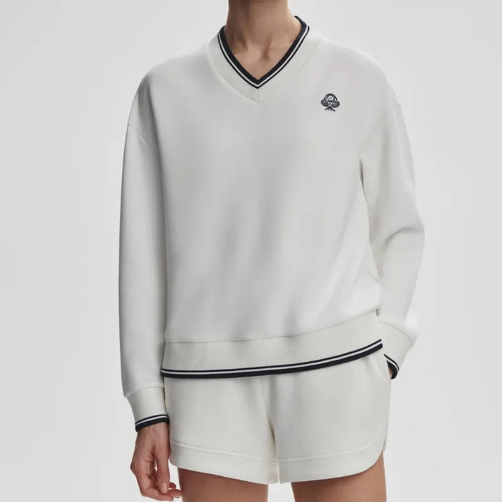 Varley Iona V-Neck Sweat - White/Navy