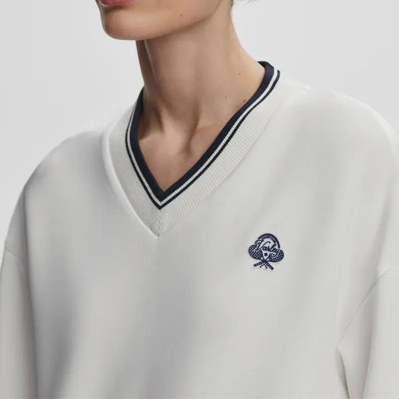 Varley Iona V-Neck Sweat - White/Navy