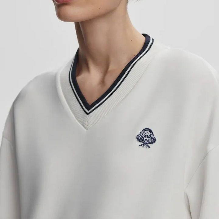 Varley Iona V-Neck Sweat - White/Navy