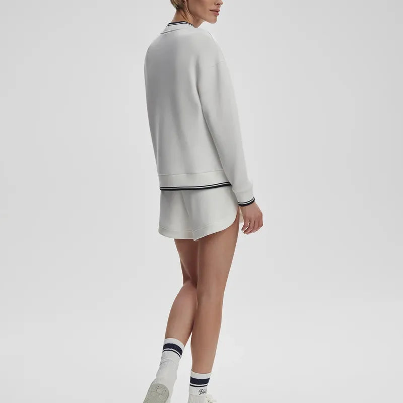 Varley Iona V-Neck Sweat - White/Navy