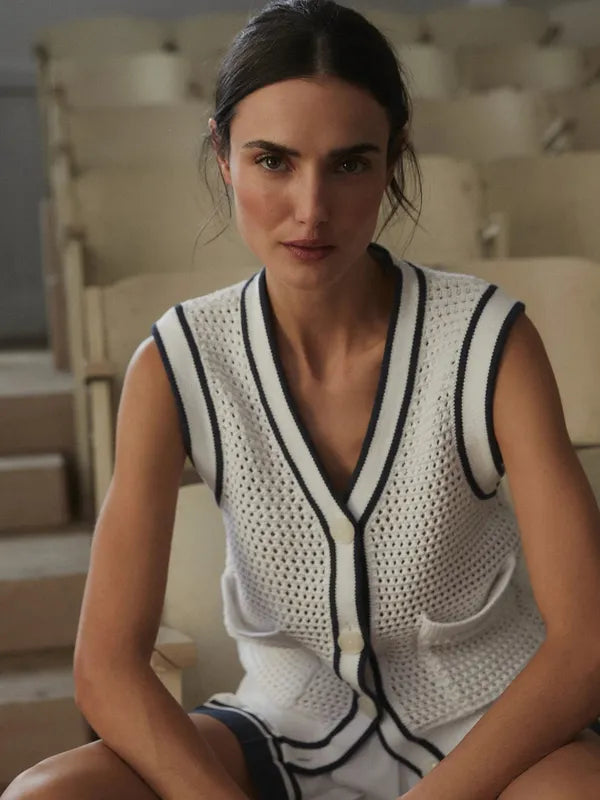 Varley Lellani V-Neck Tank - White/Blue Nights