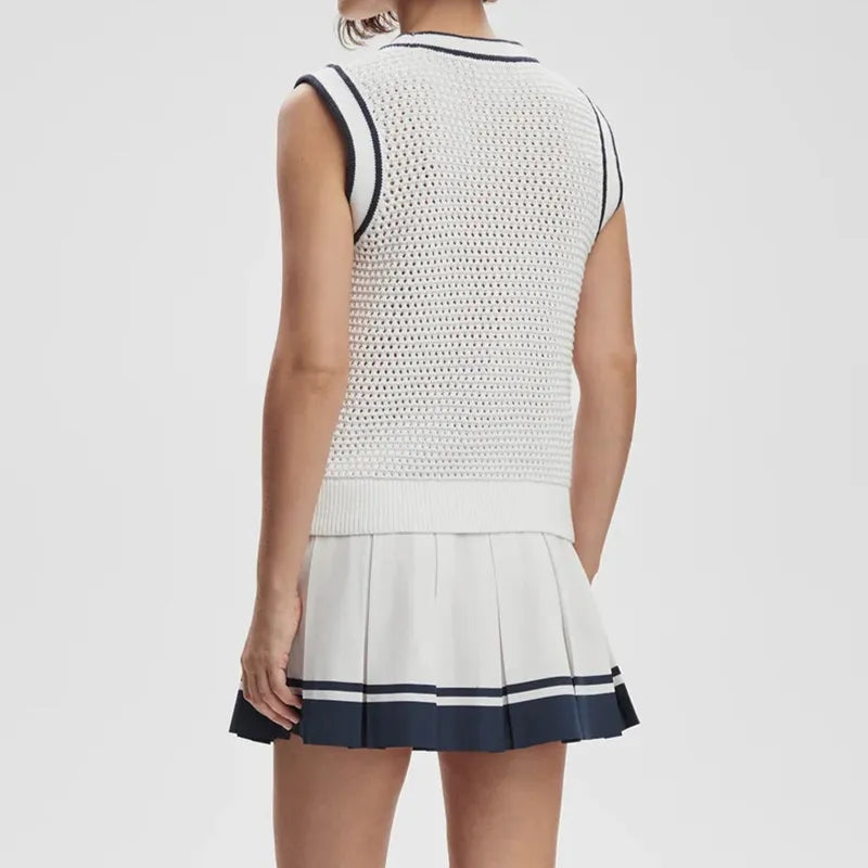 Varley Lellani V-Neck Tank - White/Blue Nights