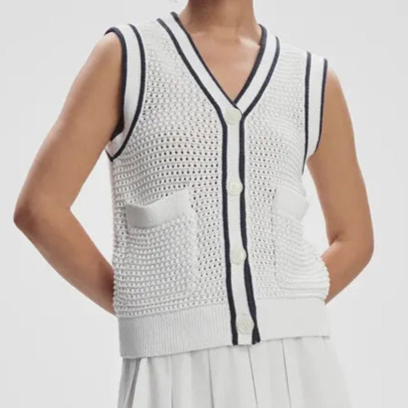Varley Lellani V-Neck Tank - White/Blue Nights