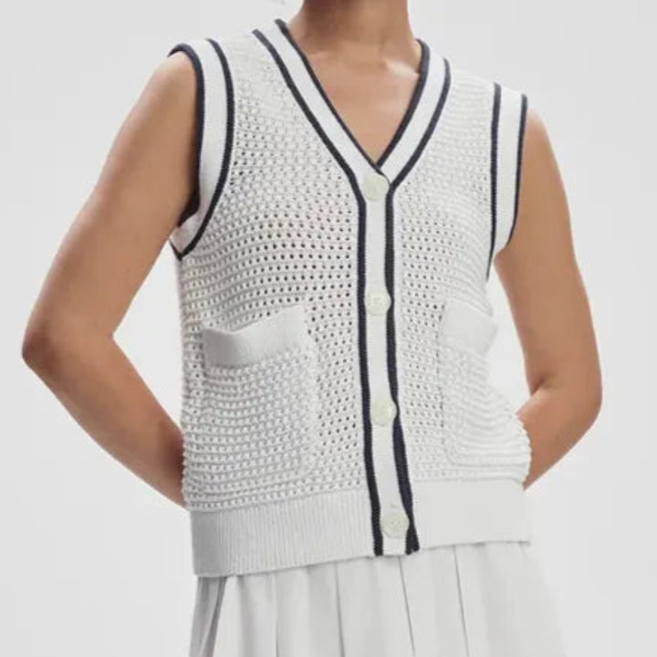 Varley Lellani V-Neck Tank - White/Blue Nights