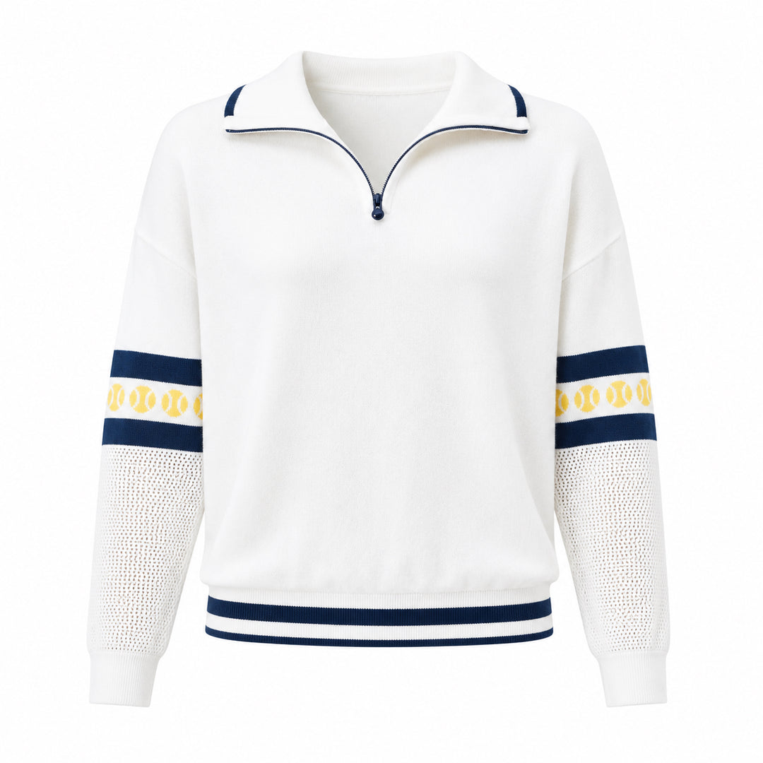 L'Oeuf Poche Ace Zip-Up Sweater - White/Navy