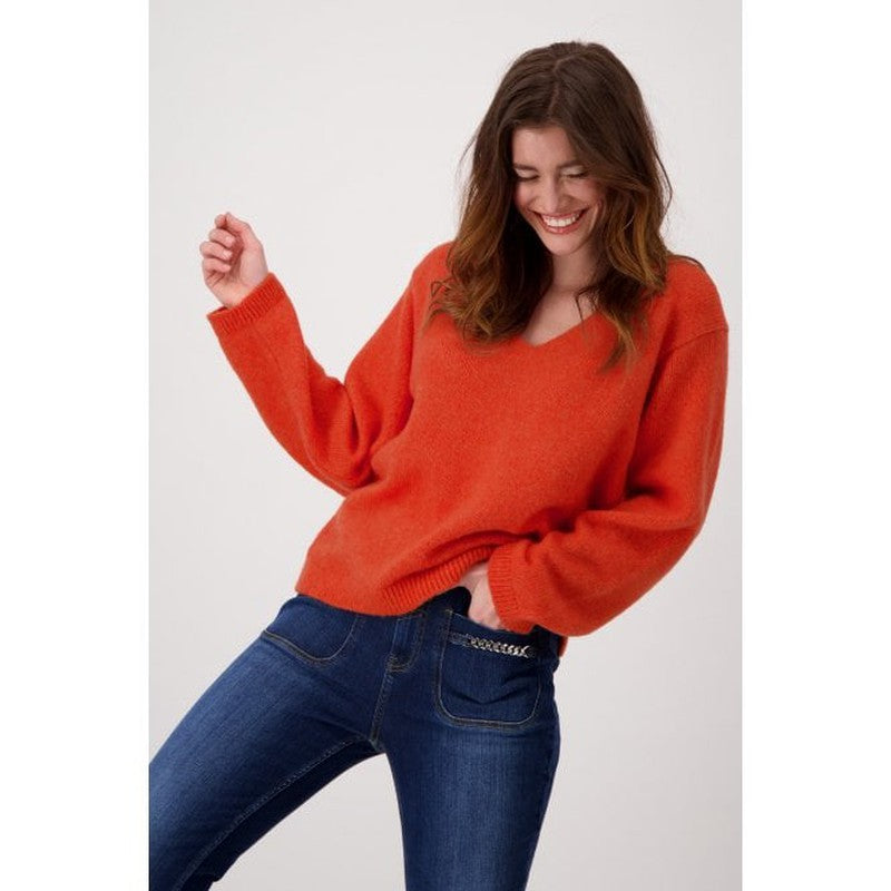 Monari V-Neck Wool Sweater - Orange