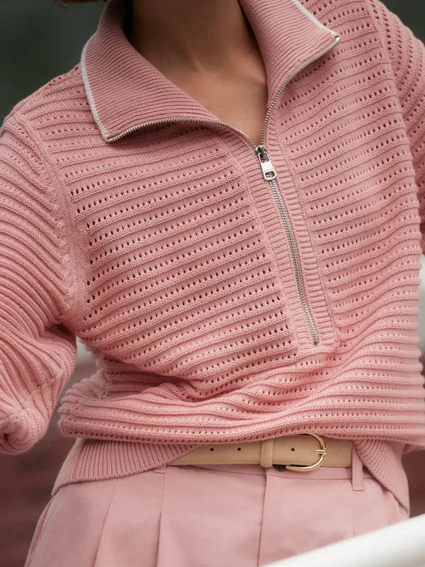 Varley Morwenna Zip Knit Top - Mellow Rose