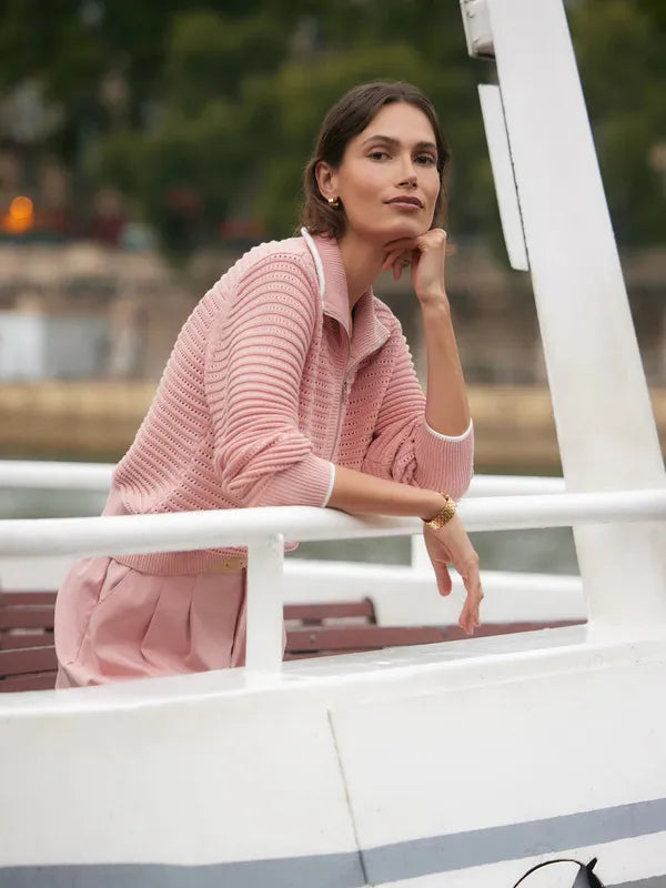 Varley Morwenna Zip Knit Top - Mellow Rose