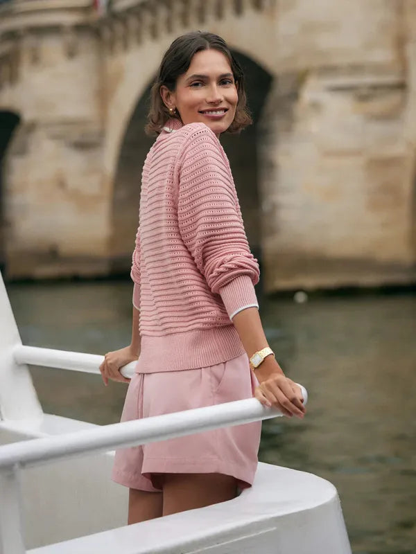 Varley Morwenna Zip Knit Top - Mellow Rose