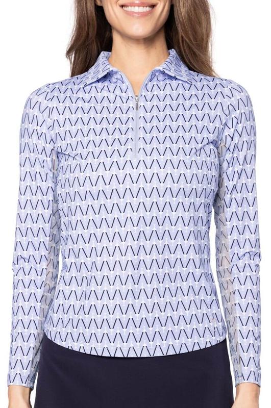 Golftini Cool Girl L/S Polo - Blue/White