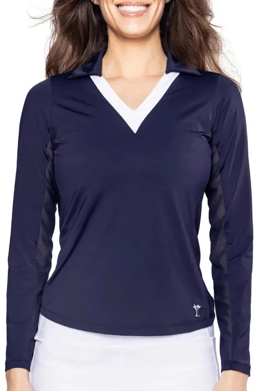 Golftini Say Yes L/S Polo - Navy/White