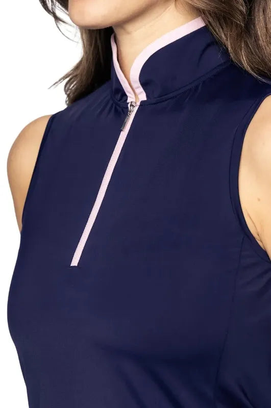 Golftini Cool Girl S/L Mock Top - Navy/Pink