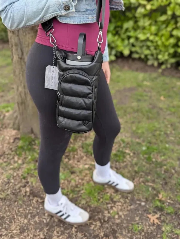 preneLOVE Hipster Waterbottle Bag - Black Vegan Leather