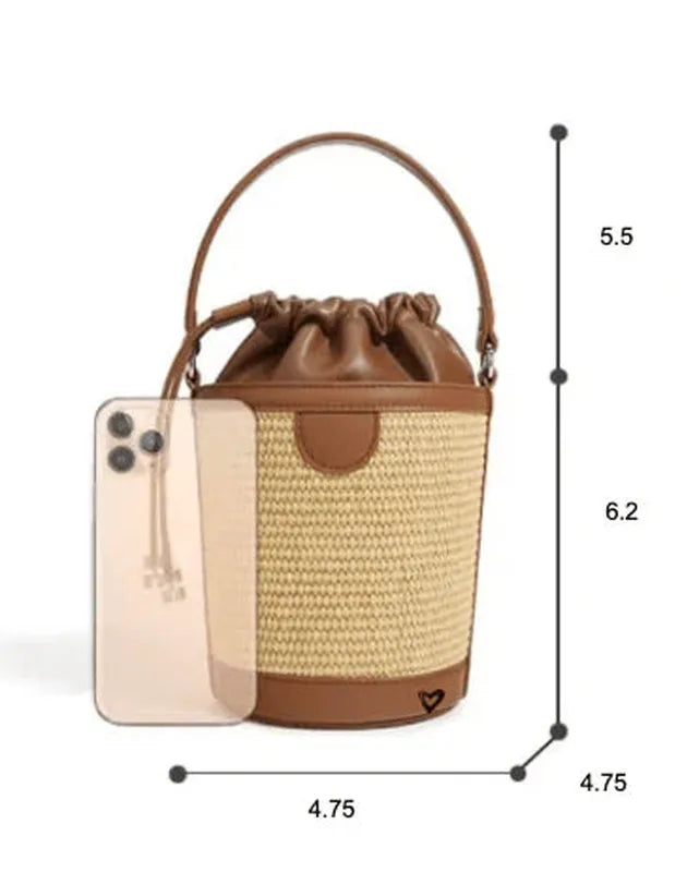 preneLOVE Lytton Raffia Bucket - Cognac