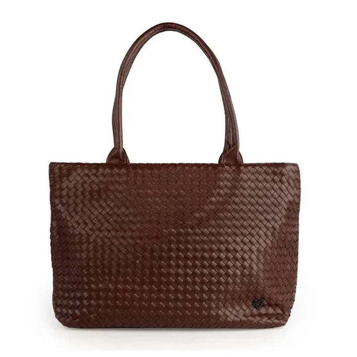 Mahone Vegan Woven Leather Tote - Brown