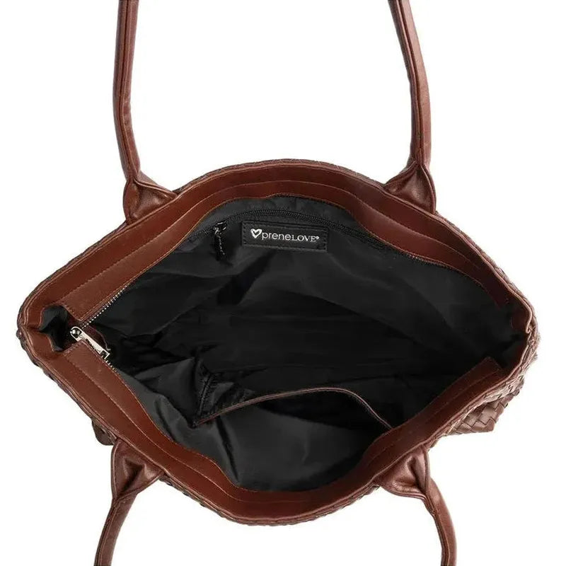 Mahone Vegan Woven Leather Tote - Brown