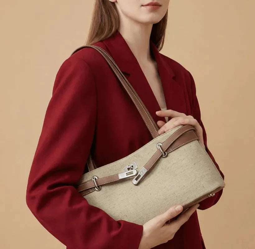 preneLOVE Rundle Linen & Leather Bag - Cognac