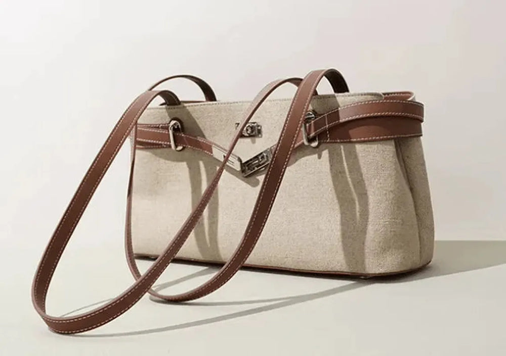 preneLOVE Rundle Linen & Leather Bag - Cognac