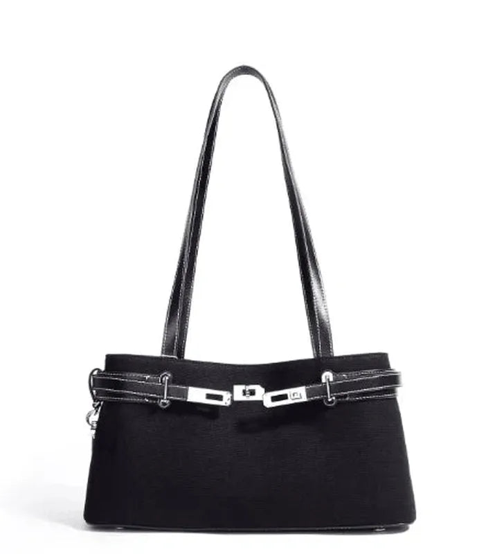 preneLOVE Rundle Linen & Leather Bag - Black