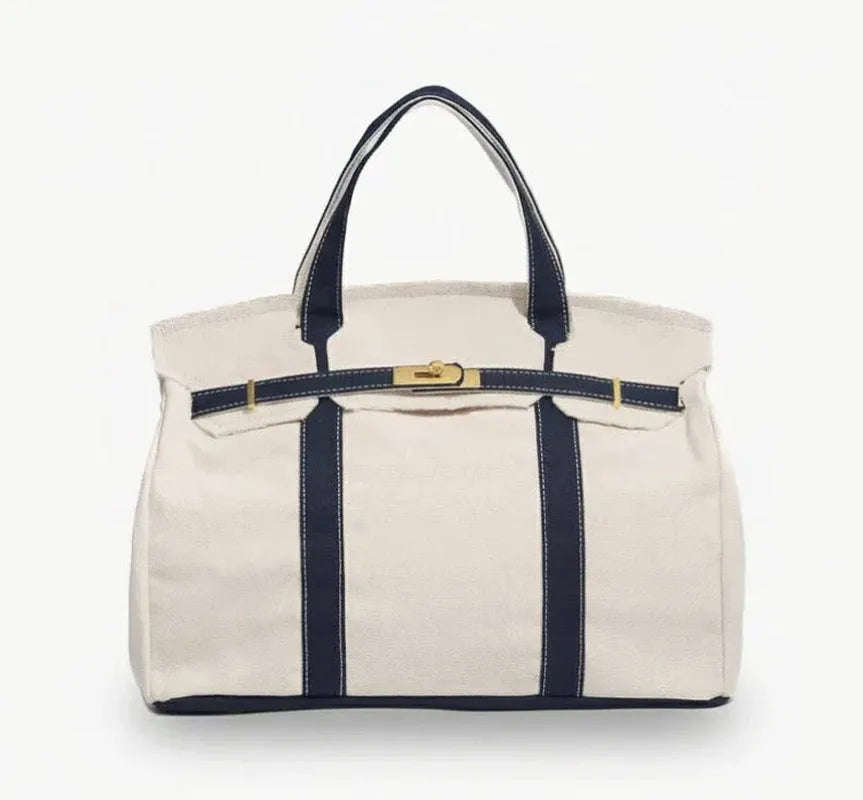 preneLOVE Wingold Canvas Tote - Natural/Navy