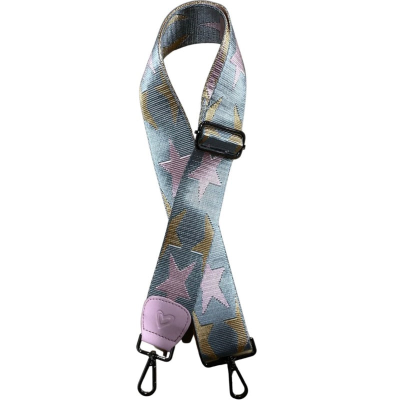 preneLOVE 2" Star Bag Strap - Grey/Pink Star