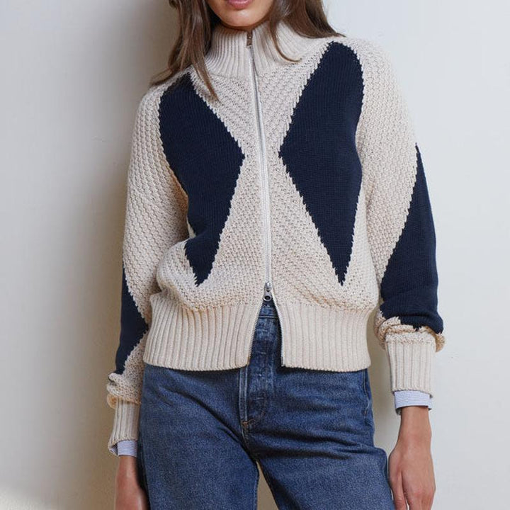 Autumn Cashmere Diamond Zip Sweater - Natural/Navy