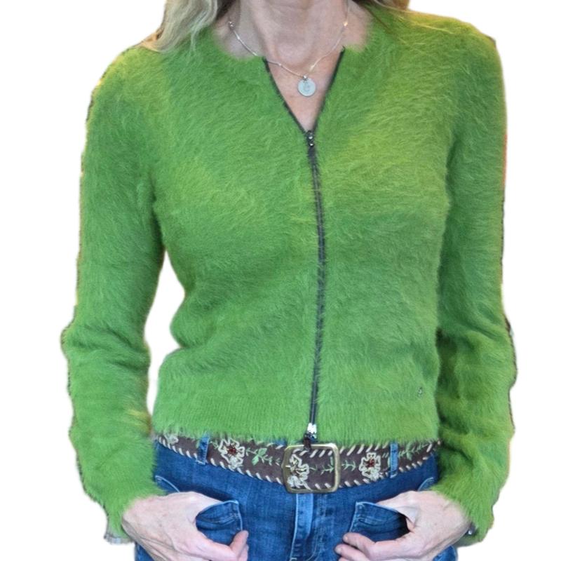 Monari Fur Zip Sweater - Green