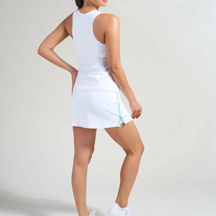 L'Oeuf Poche Baseline Side Slit Skort - White/Carolina Blue